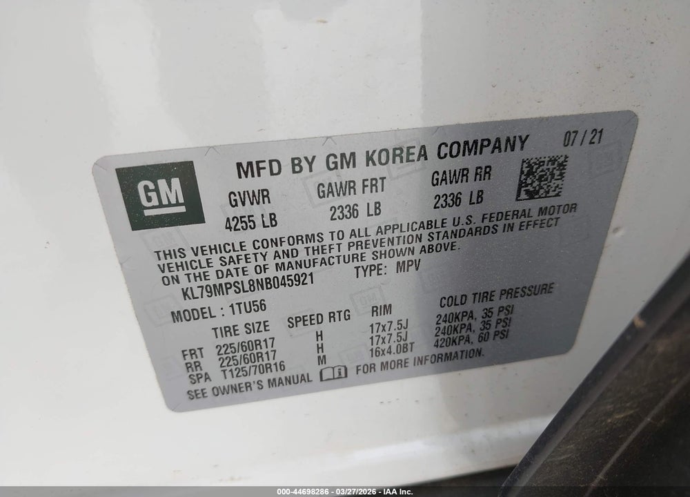 2022 CHEVROLET TRAILBLAZER FWD LT VIN: KL79MPSL8NB045921
