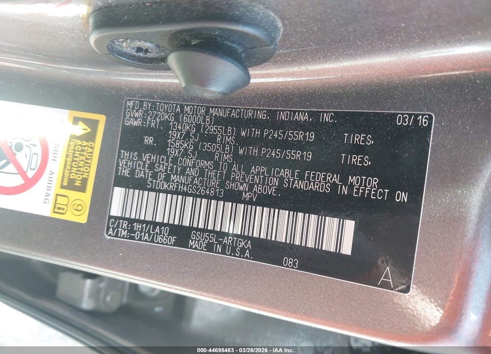 2016 TOYOTA HIGHLANDER LIMITED V6 VIN: 5TDDKRFH4GS264813