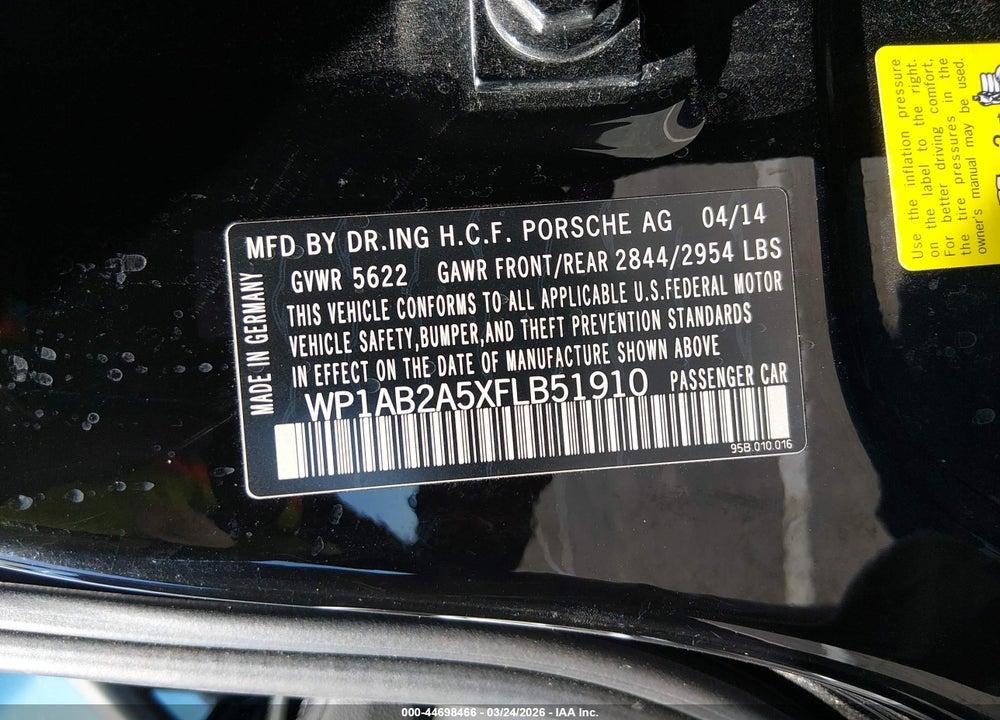 2015 PORSCHE MACAN S VIN: WP1AB2A5XFLB51910