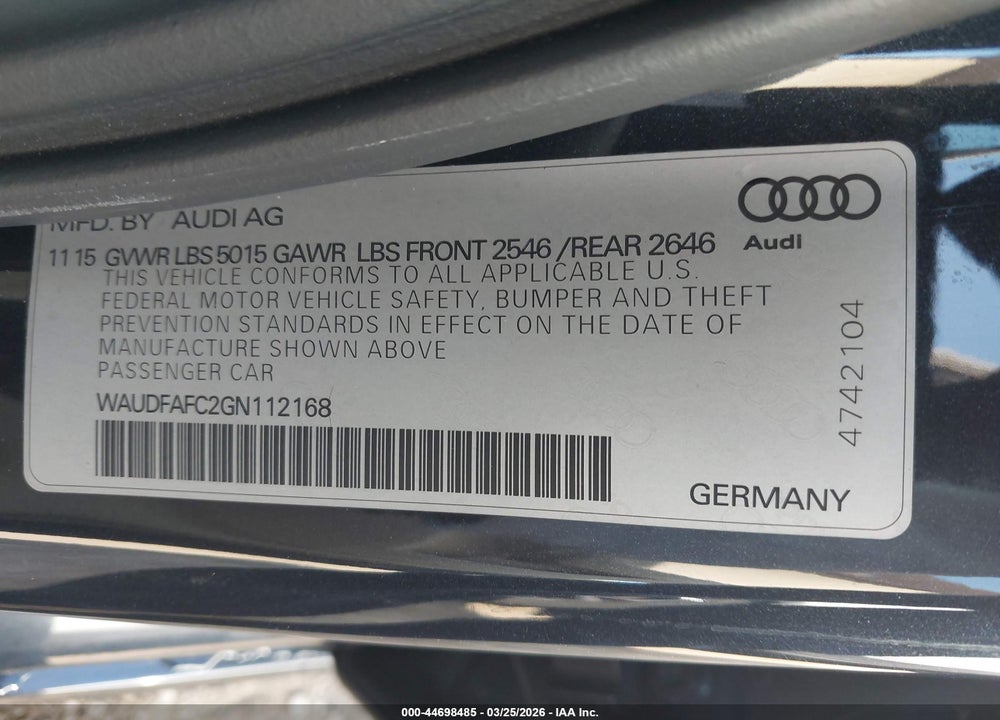 2016 AUDI A6 2.0T PREMIUM PLUS VIN: WAUDFAFC2GN112168