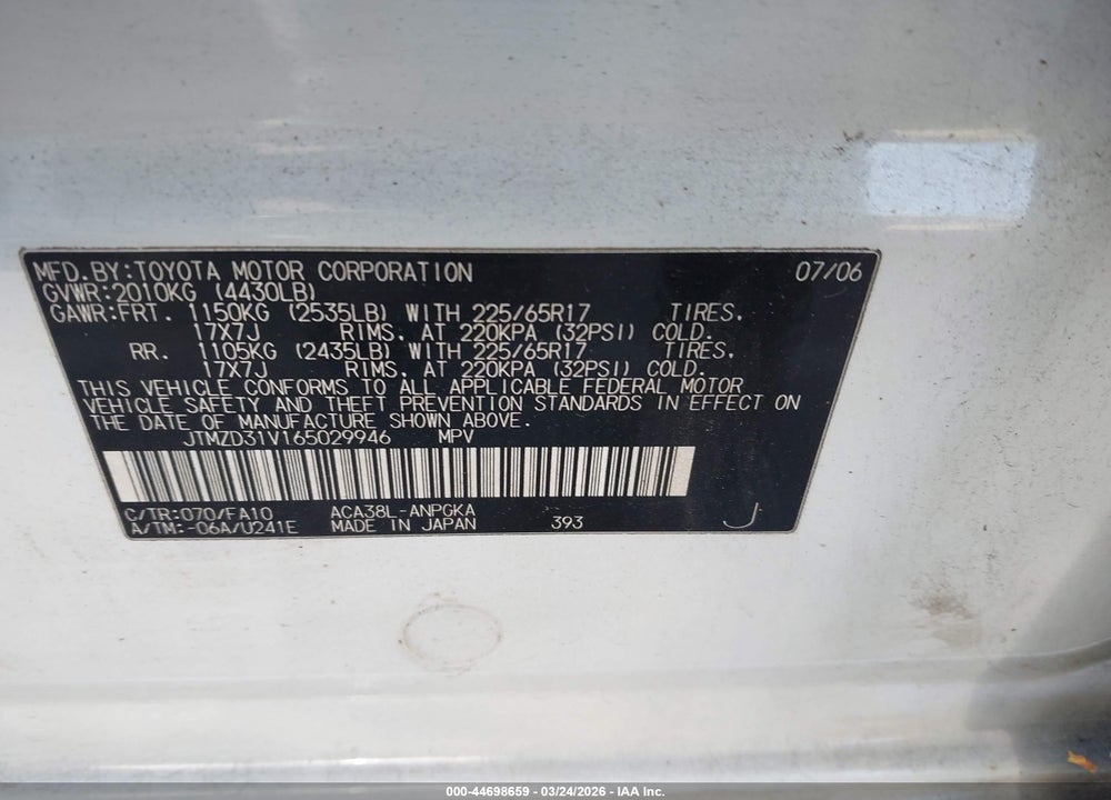 2006 TOYOTA RAV4 LIMITED VIN: JTMZD31V165029946