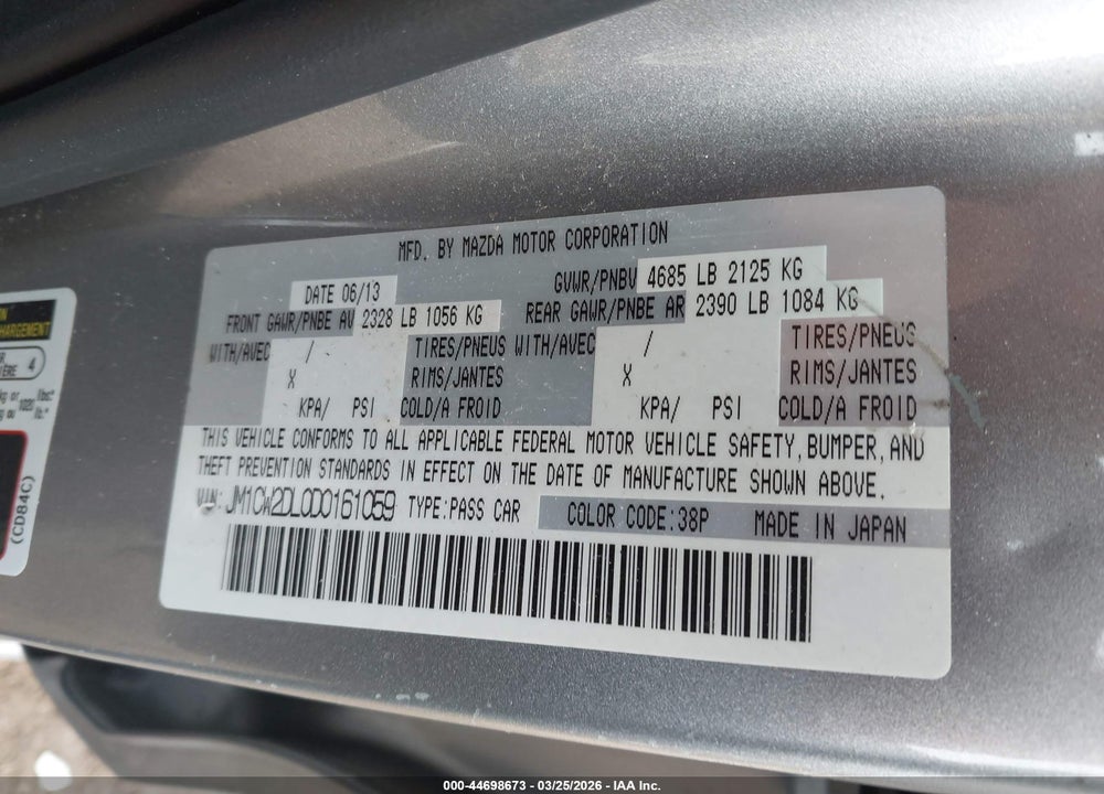 2013 MAZDA 5 GRAND TOURING VIN: JM1CW2DL0D0161059