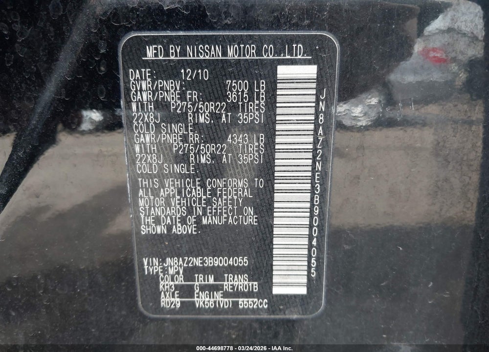 2011 INFINITI QX56 VIN: JN8AZ2NE3B9004055