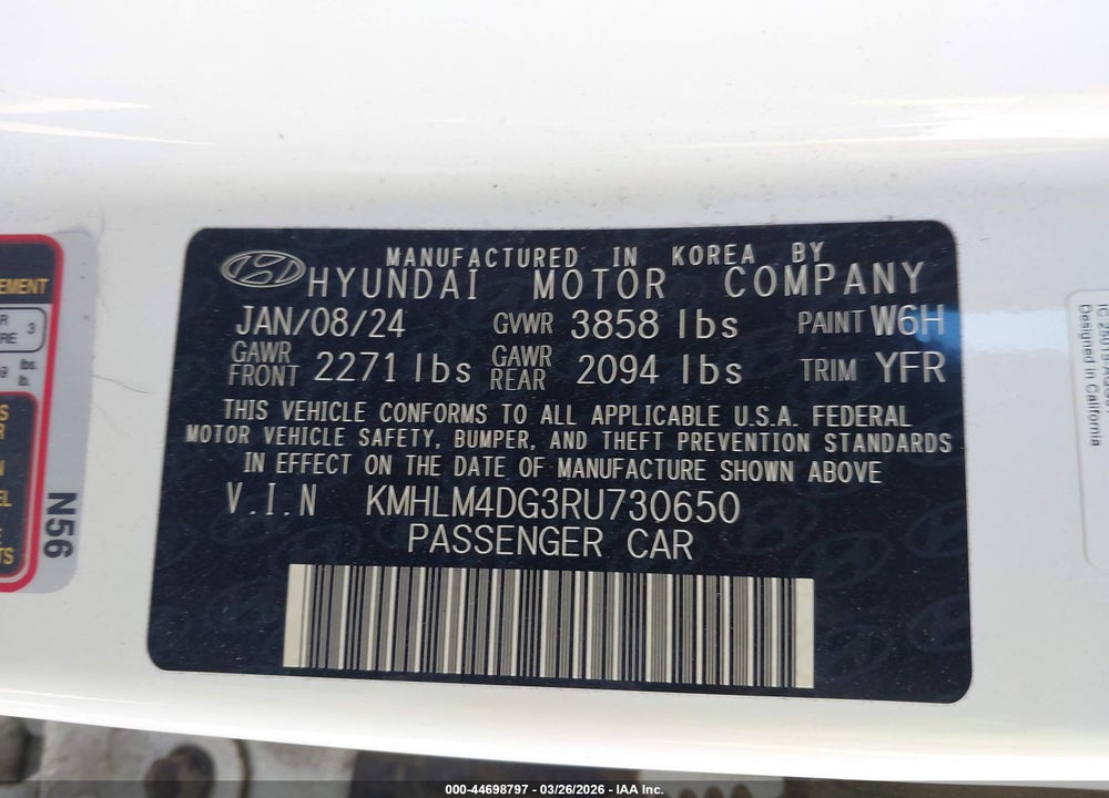 2024 HYUNDAI ELANTRA SEL VIN: KMHLM4DG3RU730650
