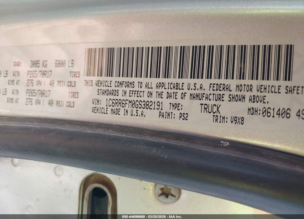 2016 RAM 1500 TRADESMAN VIN: 1C6RR6FM0GS382191