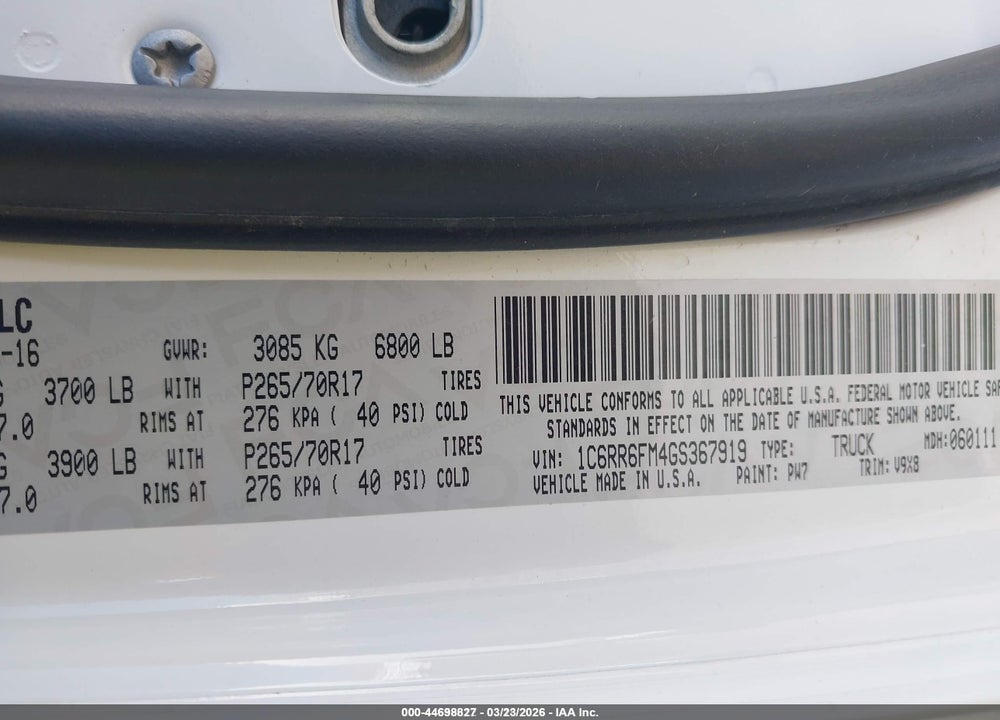 2016 RAM 1500 TRADESMAN VIN: 1C6RR6FM4GS367919