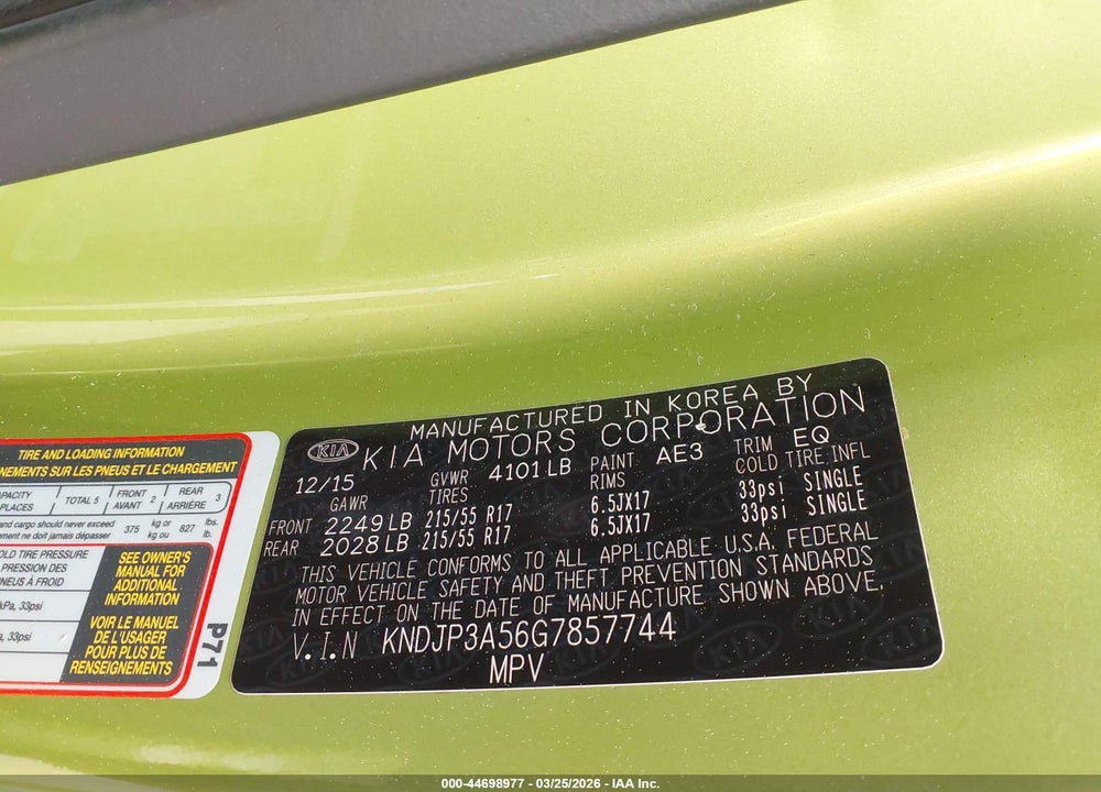 2016 KIA SOUL + VIN: KNDJP3A56G7857744