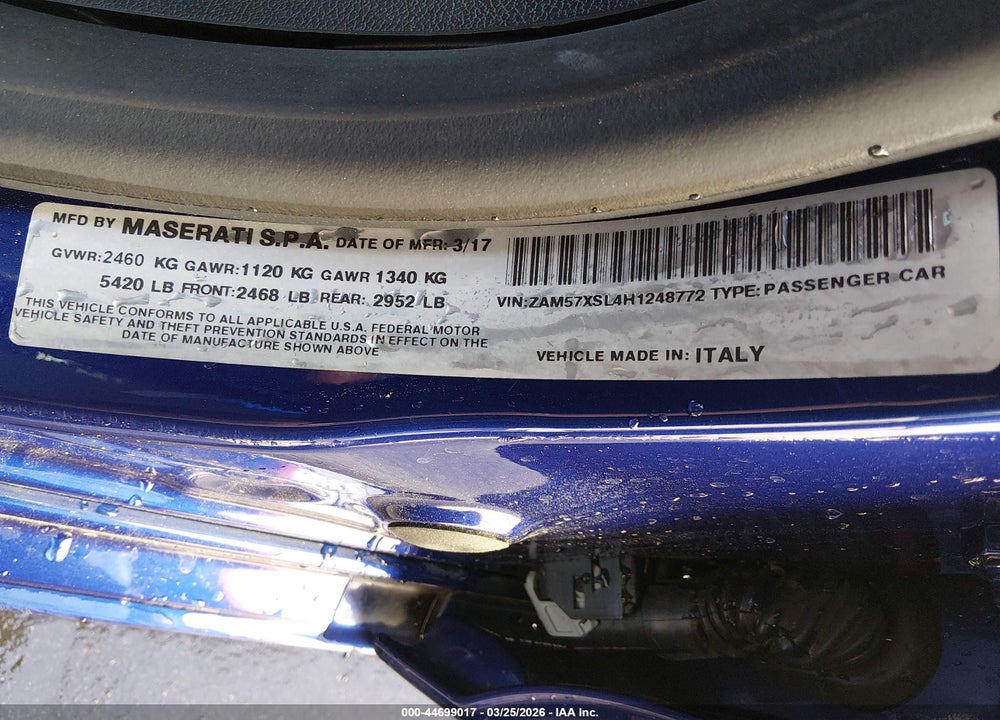 2017 MASERATI GHIBLI VIN: ZAM57XSL4H1248772