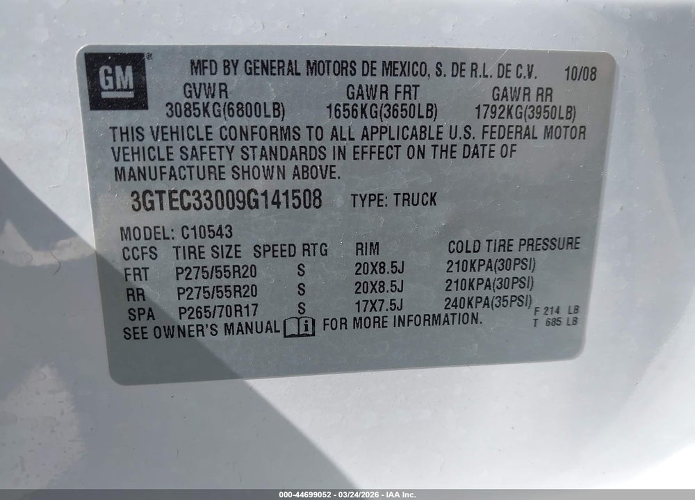 2009 GMC SIERRA 1500 SLT VIN: 3GTEC33009G141508