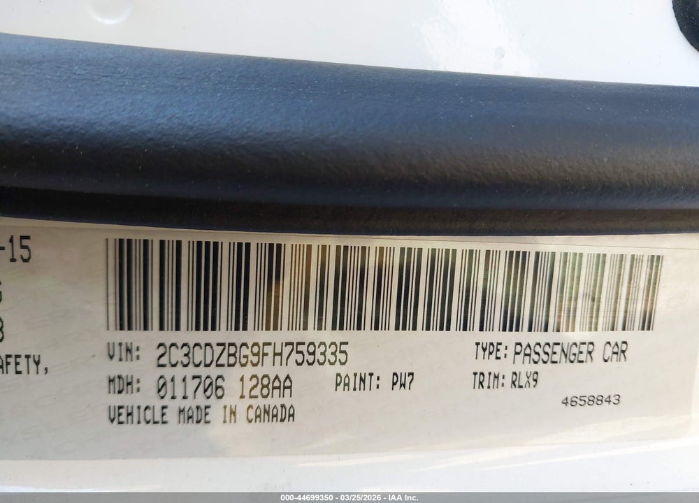 2015 DODGE CHALLENGER SXT PLUS VIN: 2C3CDZBG9FH759335