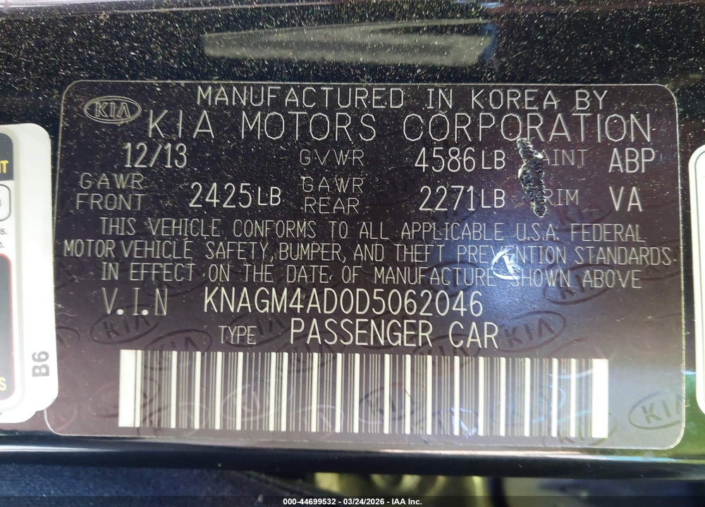 2013 KIA OPTIMA HYBRID EX VIN: KNAGM4AD0D5062046