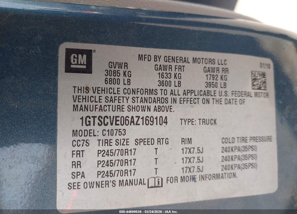 2010 GMC SIERRA 1500 SLE VIN: 1GTSCVE06AZ169104