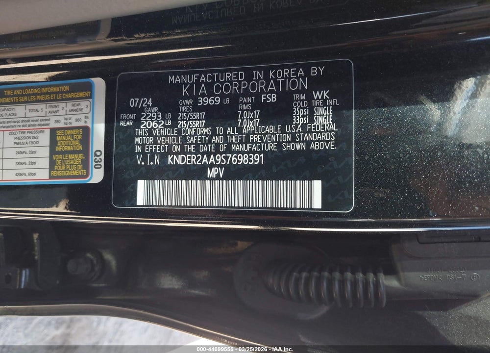 2025 KIA SELTOS EX VIN: KNDER2AA9S7698391