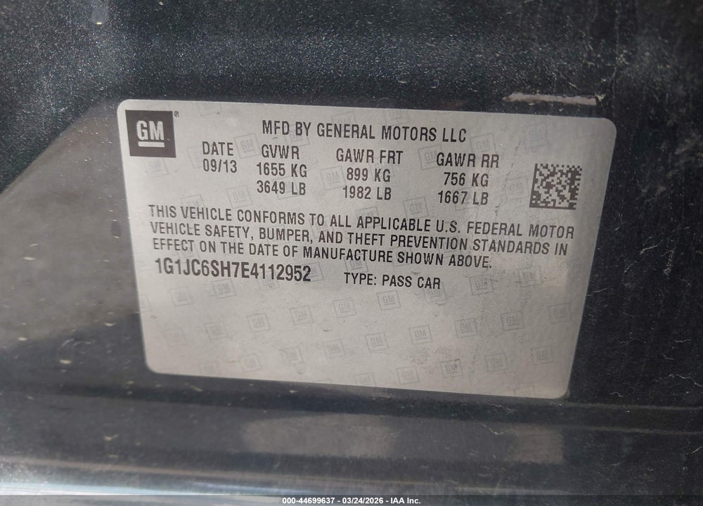 2014 CHEVROLET SONIC LT AUTO VIN: 1G1JC6SH7E4112952