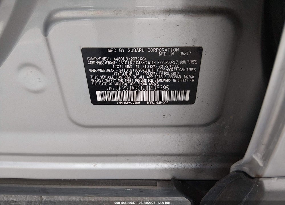 2018 SUBARU FORESTER 2.5I PREMIUM VIN: JF2SJAGC8JH435395