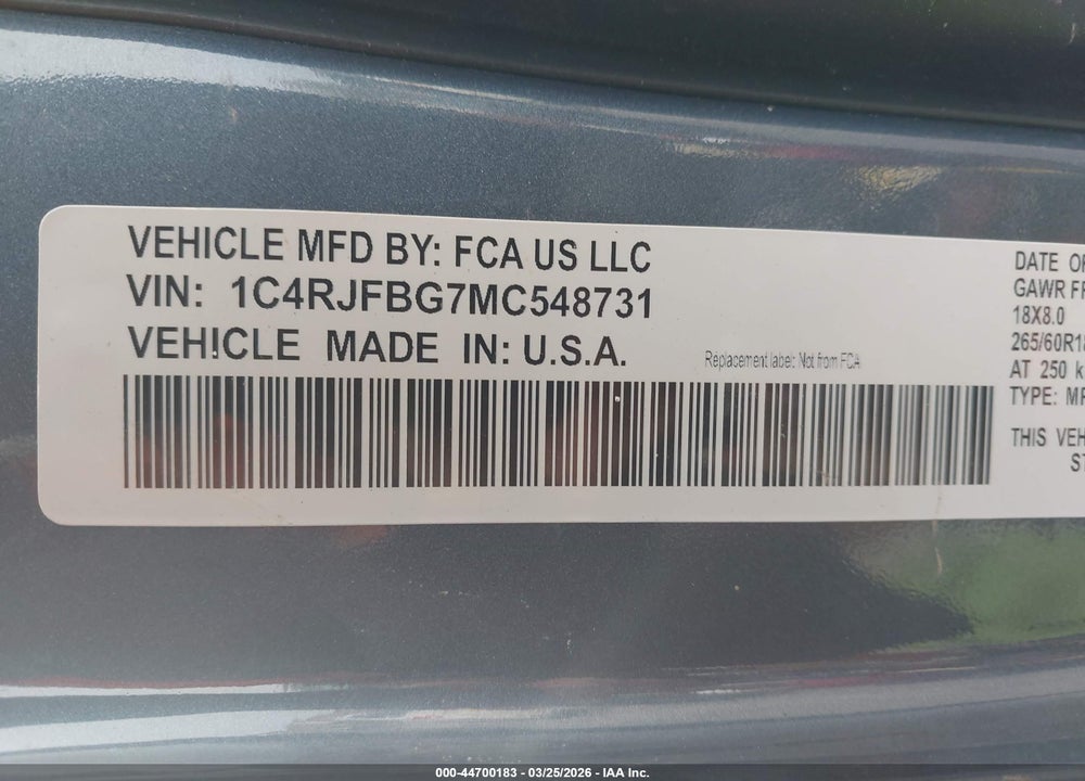 2021 JEEP GRAND CHEROKEE LIMITED 4X4 VIN: 1C4RJFBG7MC548731