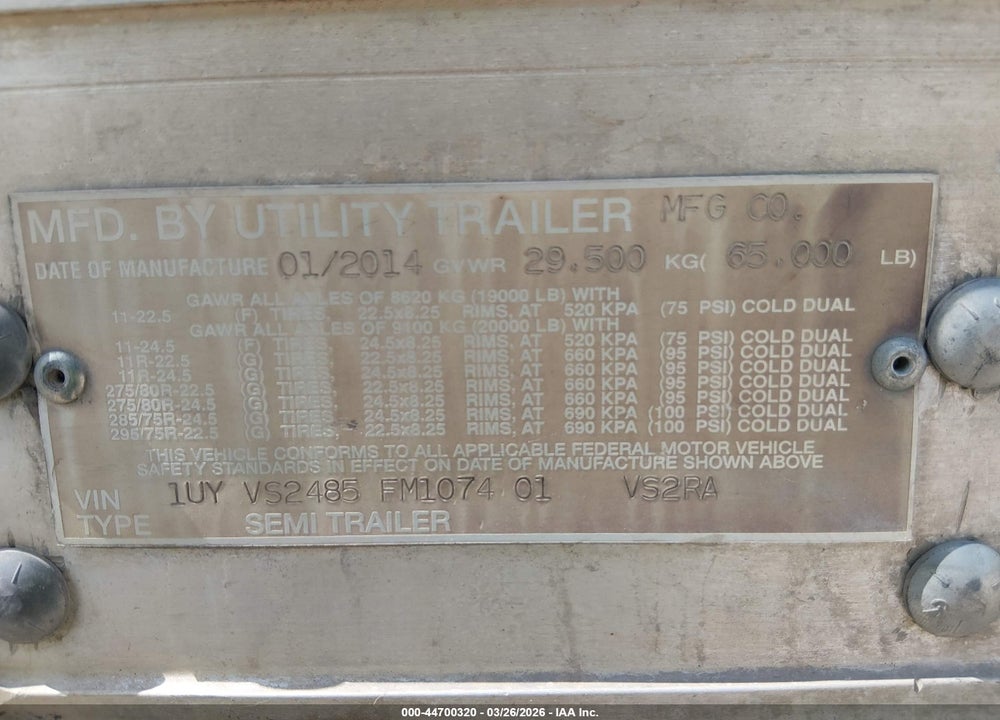2015 UTILITY TRAILER MFG UNKNOWN VIN: 1UYVS2485FM107401