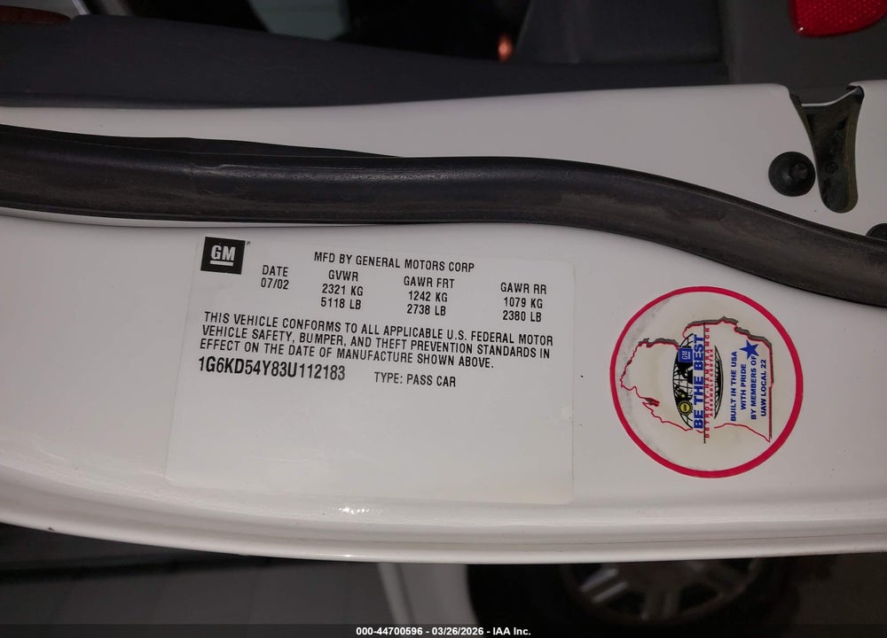 2003 CADILLAC DEVILLE STANDARD VIN: 1G6KD54Y83U112183