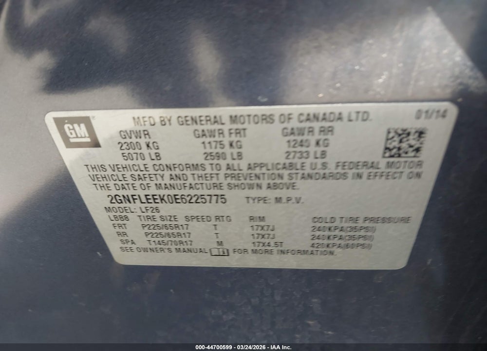 2014 CHEVROLET EQUINOX LS VIN: 2GNFLEEK0E6225775