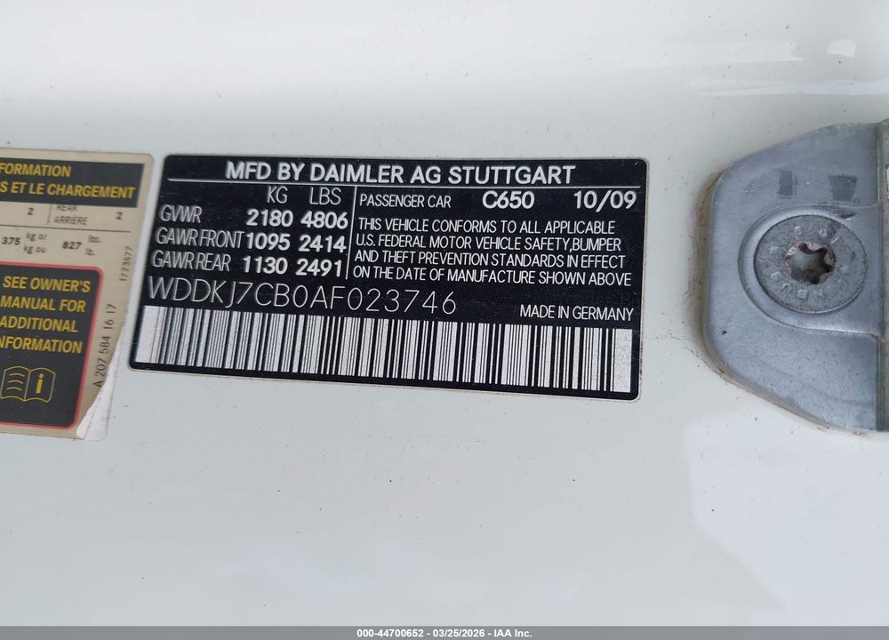 2010 MERCEDES-BENZ E 550 VIN: WDDKJ7CB0AF023746