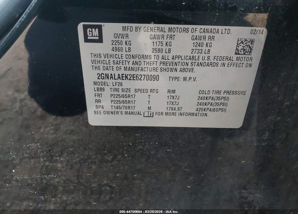 2014 CHEVROLET EQUINOX LS VIN: 2GNALAEK2E6270090
