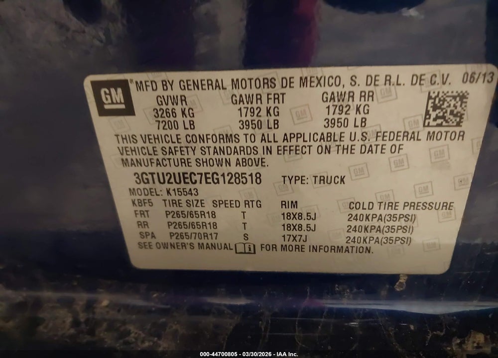 2014 GMC SIERRA 1500 SLE VIN: 3GTU2UEC7EG128518