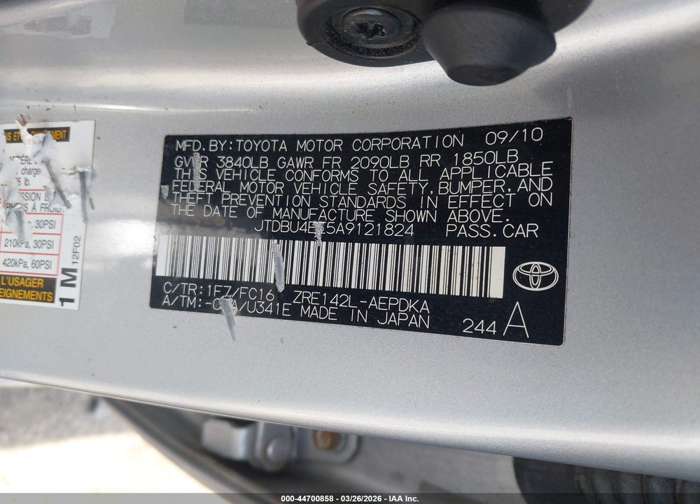 2010 TOYOTA COROLLA LE VIN: JTDBU4EE5A9121824