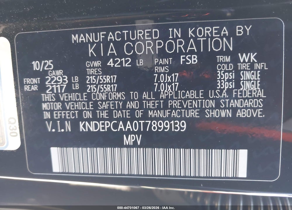 2026 KIA SELTOS LX VIN: KNDEPCAA0T7899139