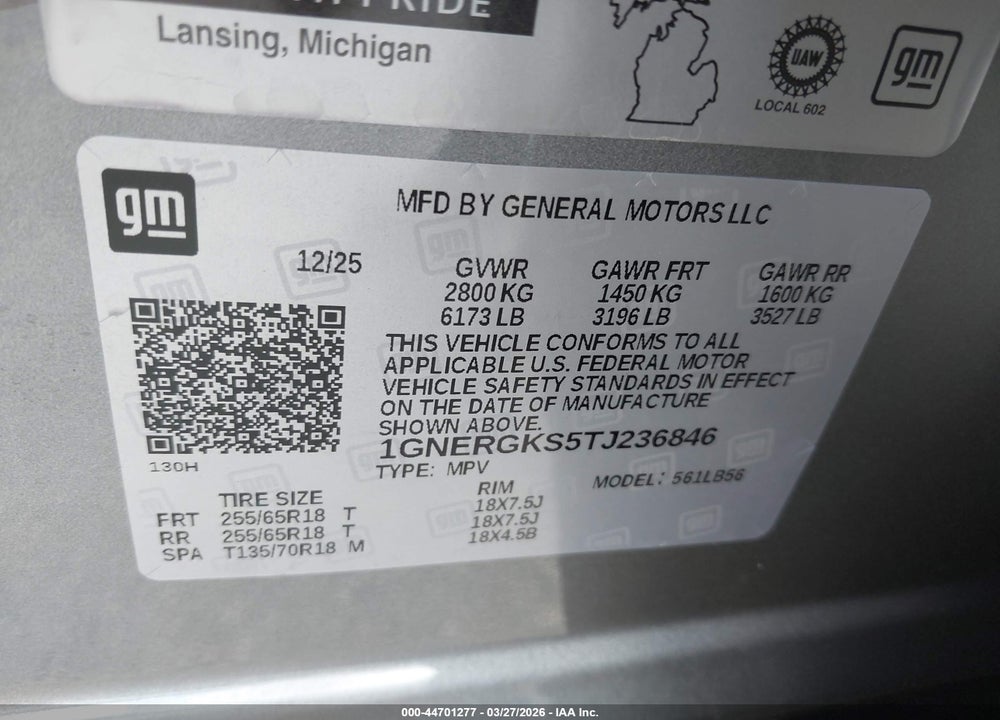 2026 CHEVROLET TRAVERSE FWD LT VIN: 1GNERGKS5TJ236846