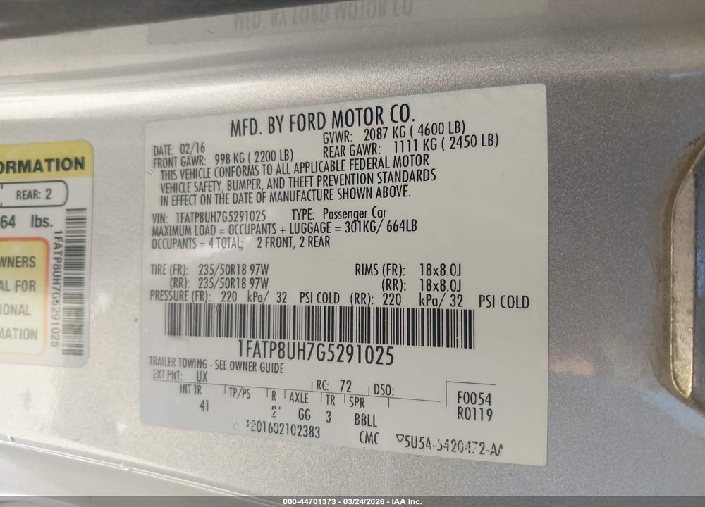 2016 FORD MUSTANG ECOBOOST PREMIUM VIN: 1FATP8UH7G5291025