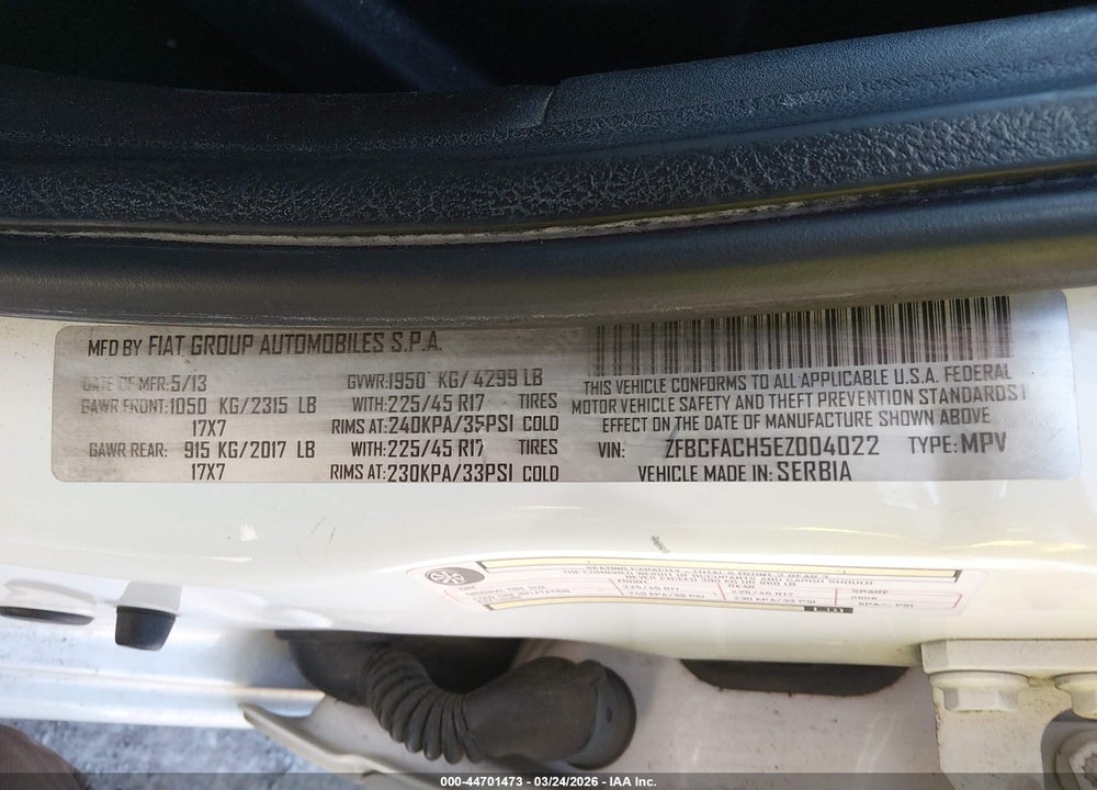 2014 FIAT 500L LOUNGE VIN: ZFBCFACH5EZ004022