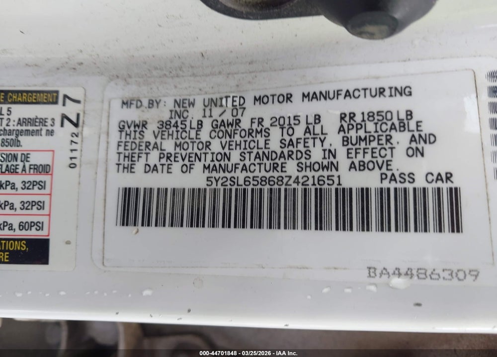 2008 PONTIAC VIBE VIN: 5Y2SL65868Z421651