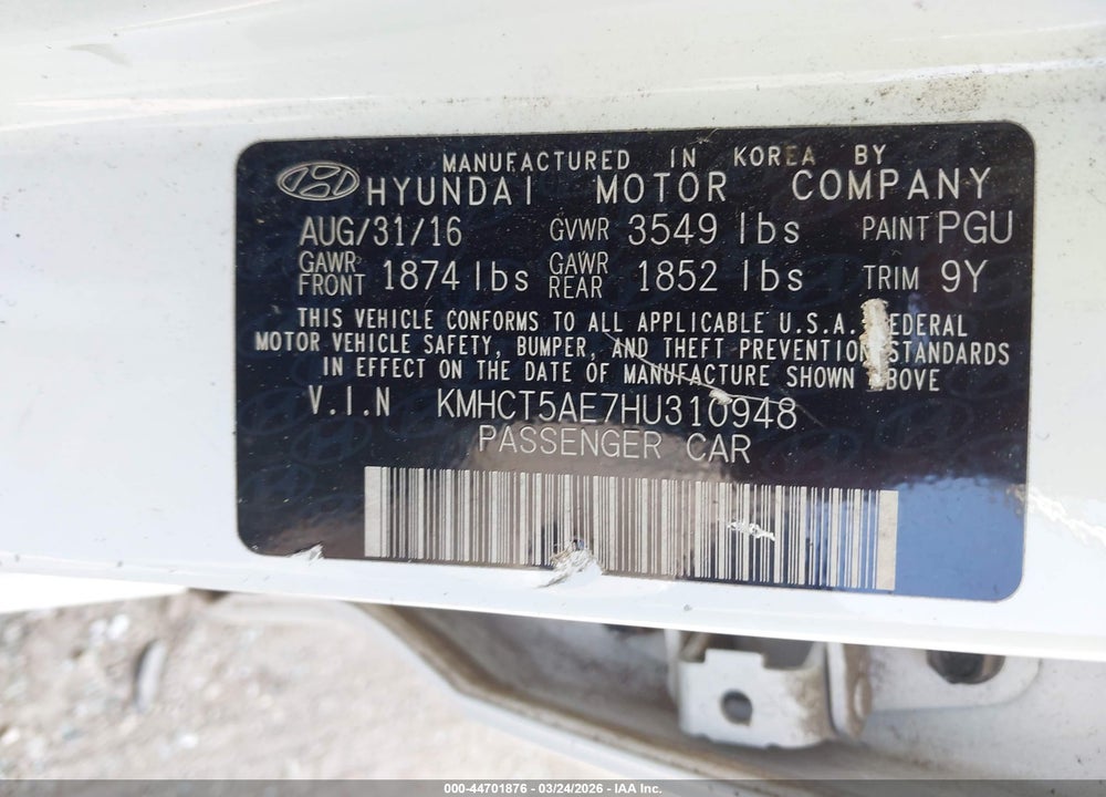 2017 HYUNDAI ACCENT SE VIN: KMHCT5AE7HU310948