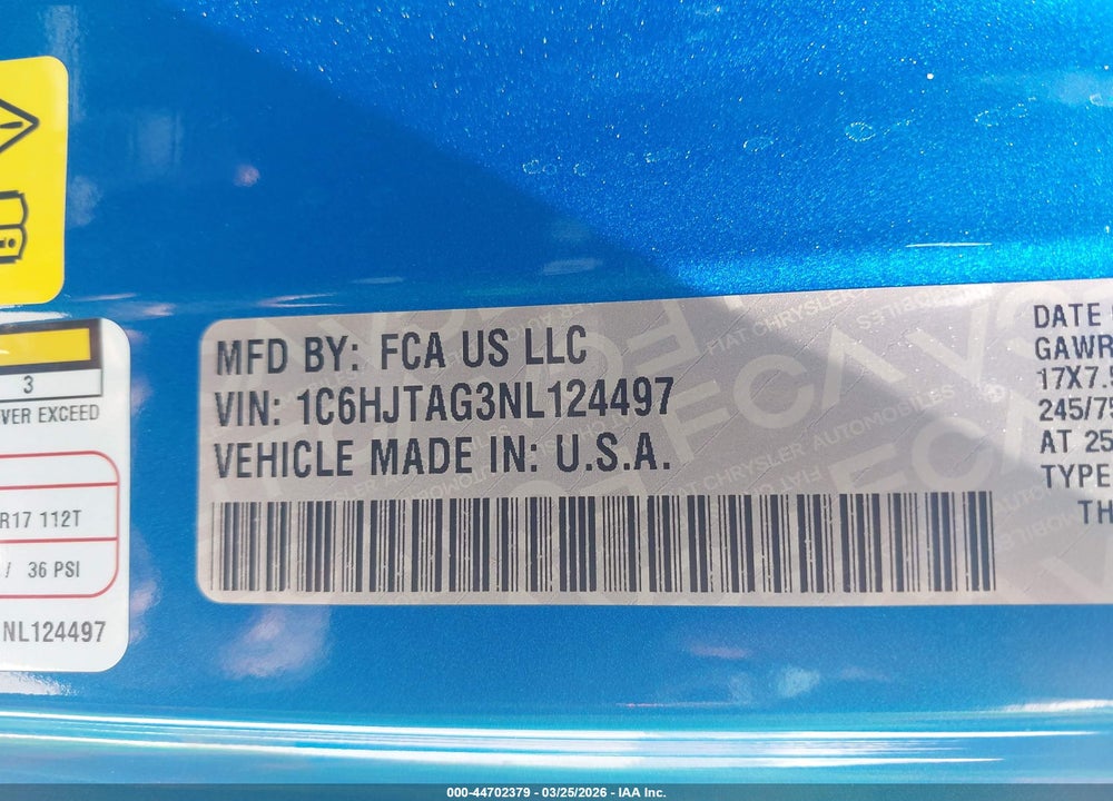 2022 JEEP GLADIATOR ALTITUDE 4X4 VIN: 1C6HJTAG3NL124497