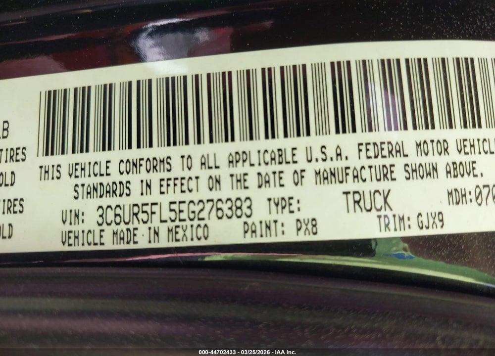 2014 RAM 2500 LAIE VIN: 3C6UR5FL5EG276383