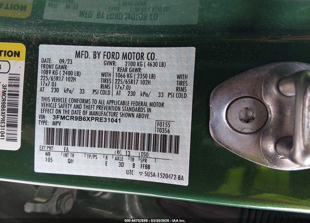 2023 FORD BRONCO SPORT BIG BEND VIN: 3FMCR9B6XPRE31041