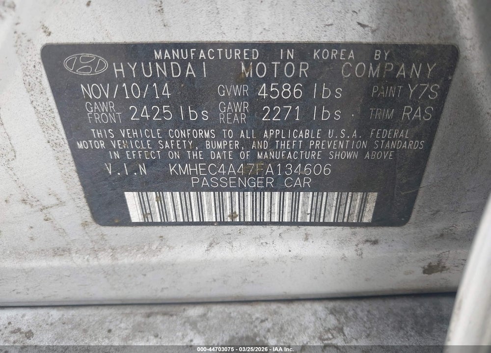 2015 HYUNDAI SONATA HYBRID VIN: KMHEC4A47FA134606