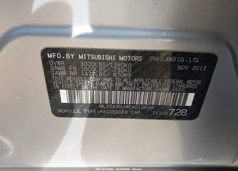 2014 MITSUBISHI MIRAGE DE VIN: ML32A3HJ9EH013698