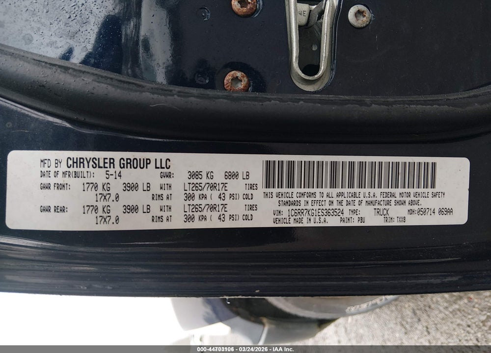 2014 RAM 1500 VIN: 1C6RR7KG1ES363524