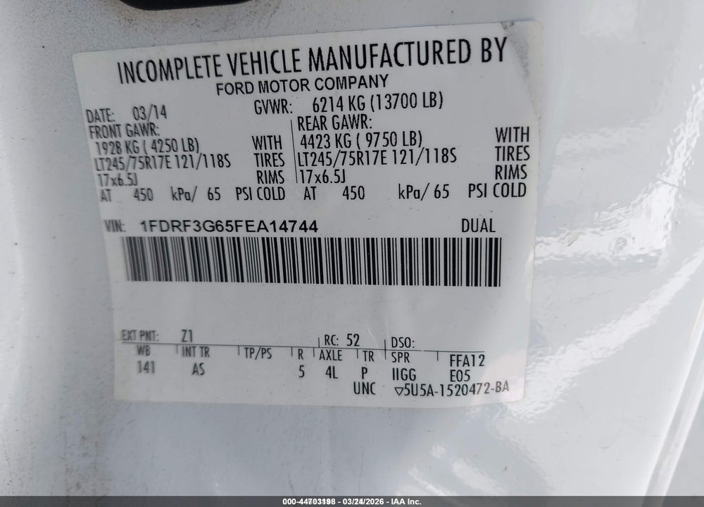 2015 FORD F-350 CHASSIS XL VIN: 1FDRF3G65FEA14744