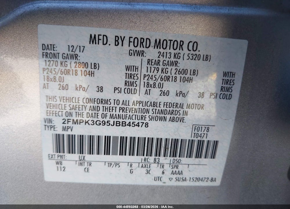 2018 FORD EDGE SE VIN: 2FMPK3G95JBB45478