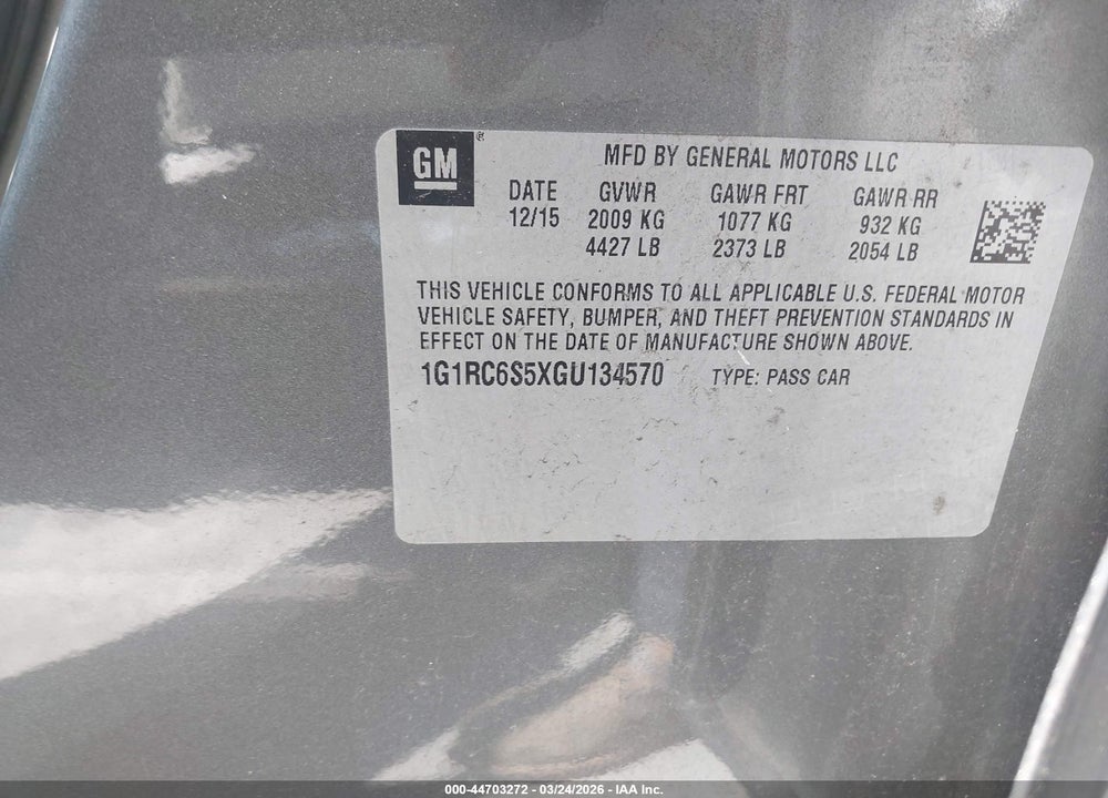 2016 CHEVROLET VOLT LT VIN: 1G1RC6S5XGU134570