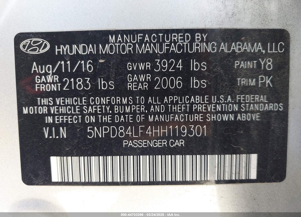2017 HYUNDAI ELANTRA SE VIN: 5NPD84LF4HH119301