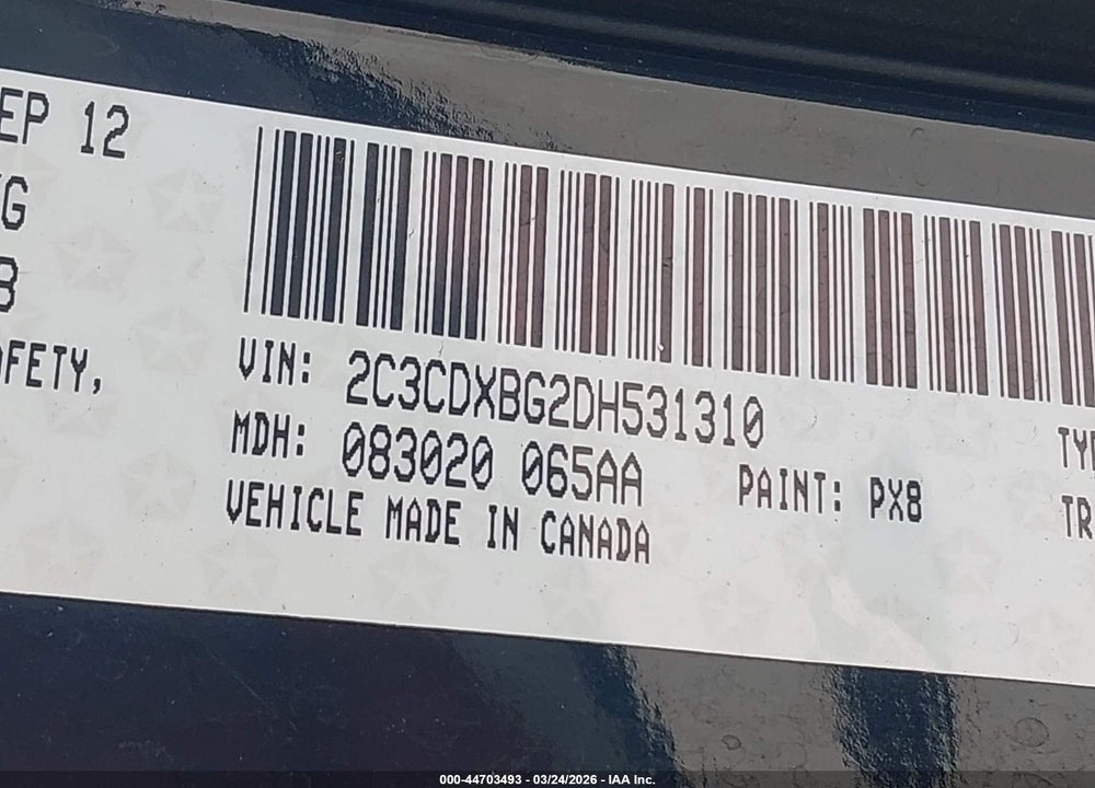 2013 DODGE CHARGER SE VIN: 2C3CDXBG2DH531310