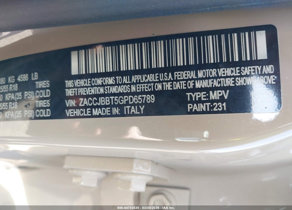 2016 JEEP RENEGADE 75TH ANNIVERSARY VIN: ZACCJBBT5GPD65789