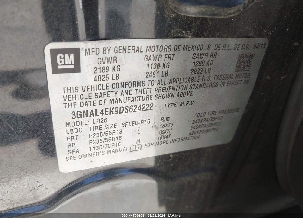 2013 CHEVROLET CAPTIVA SPORT LTZ VIN: 3GNAL4EK9DS624222