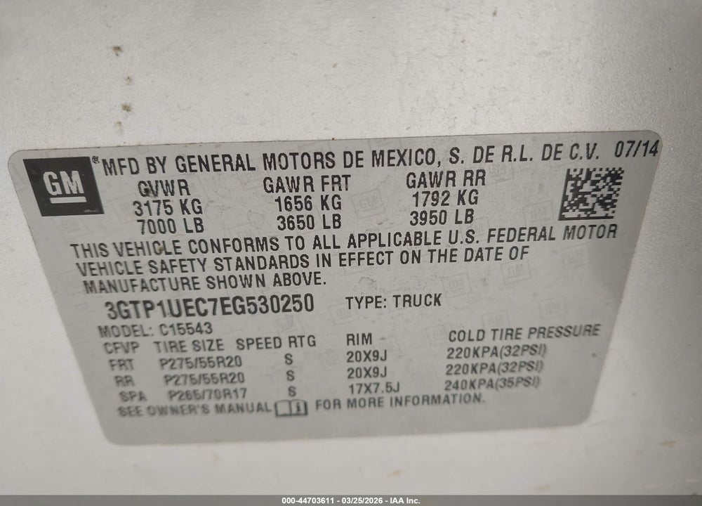 2014 GMC SIERRA 1500 SLE VIN: 3GTP1UEC7EG530250