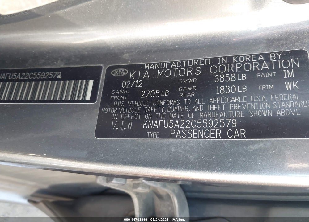 2012 KIA FORTE EX VIN: KNAFU5A22C5592579