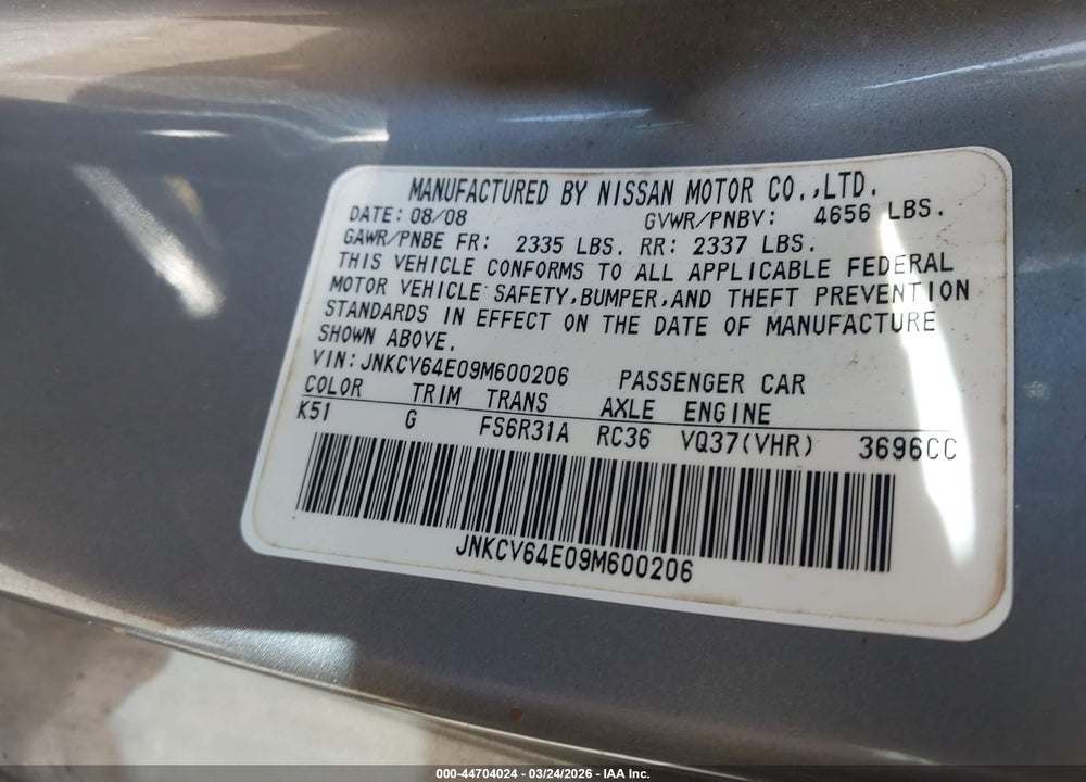 2009 INFINITI G37 SPORT VIN: JNKCV64E09M600206