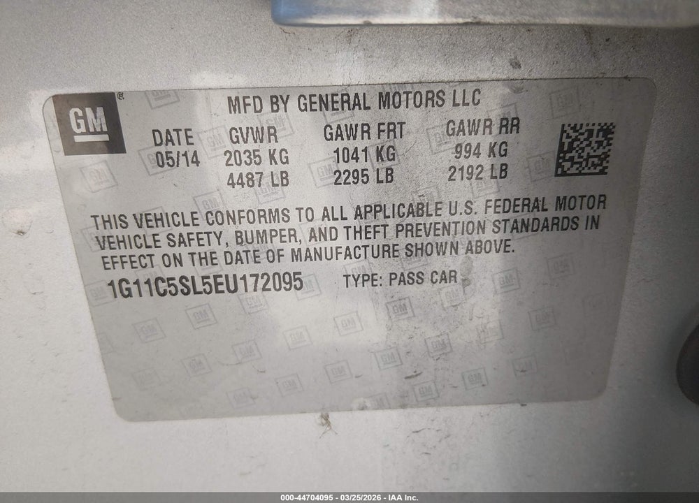 2014 CHEVROLET MALIBU 1LT VIN: 1G11C5SL5EU172095